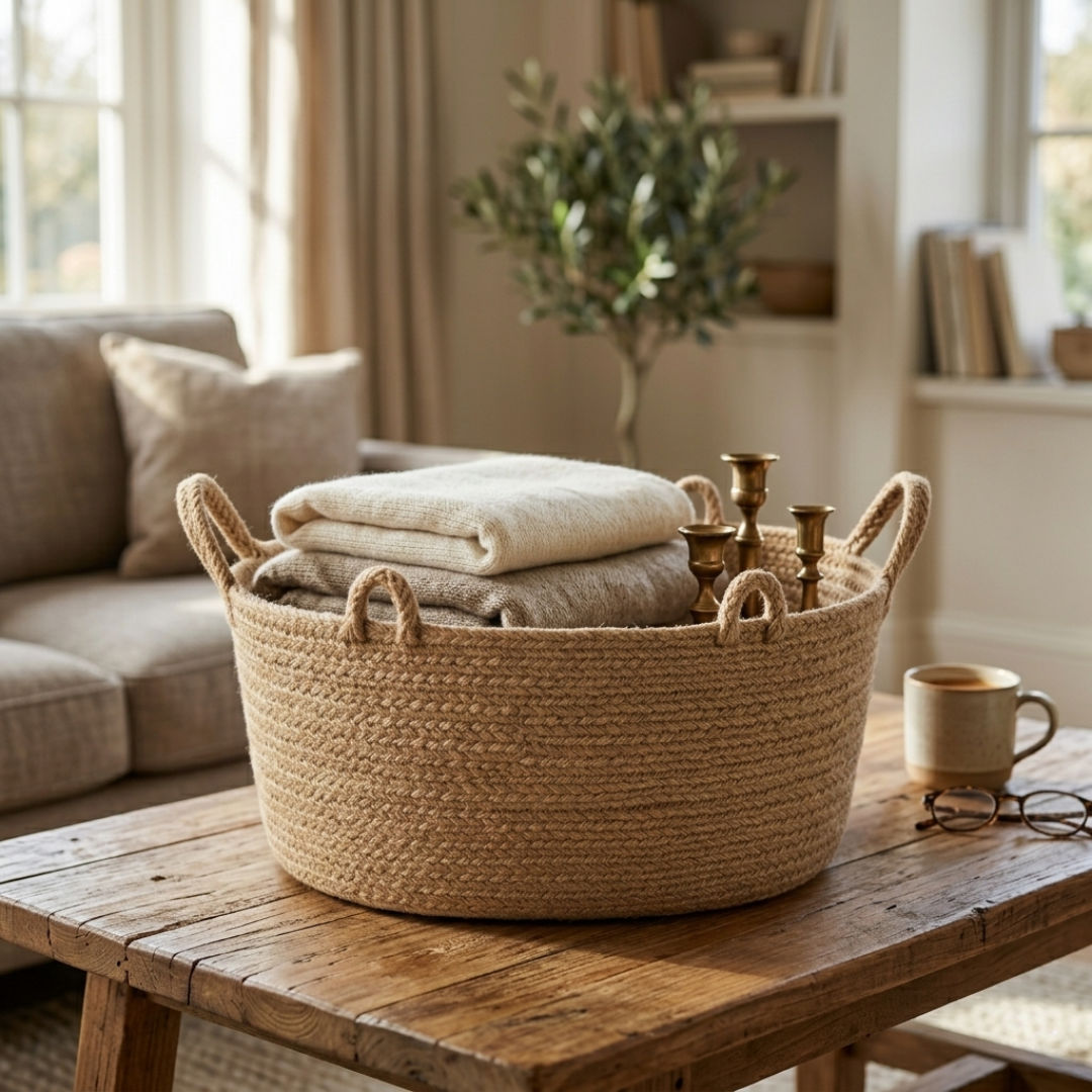 Jute Oval Basket for Stylish Home Organizer